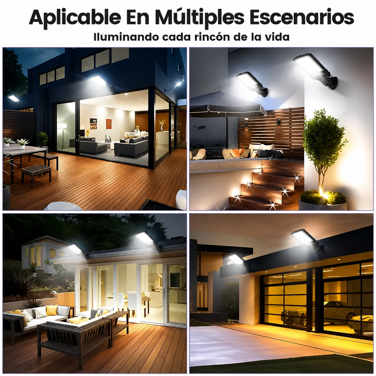 Aplicable en múltiples escenarios — patios, jardines, cocheras y entradas